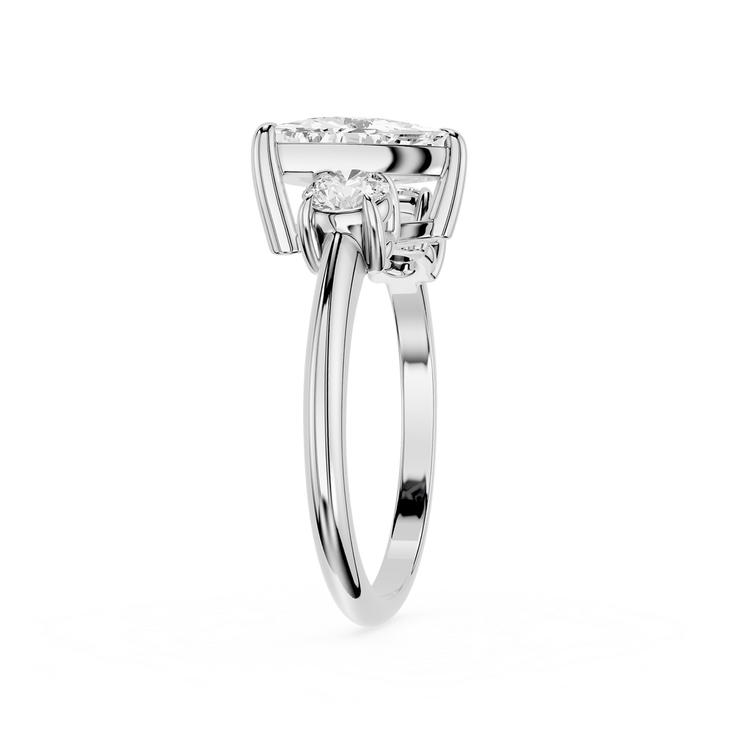 Rose gold ring with a diamond on a white background