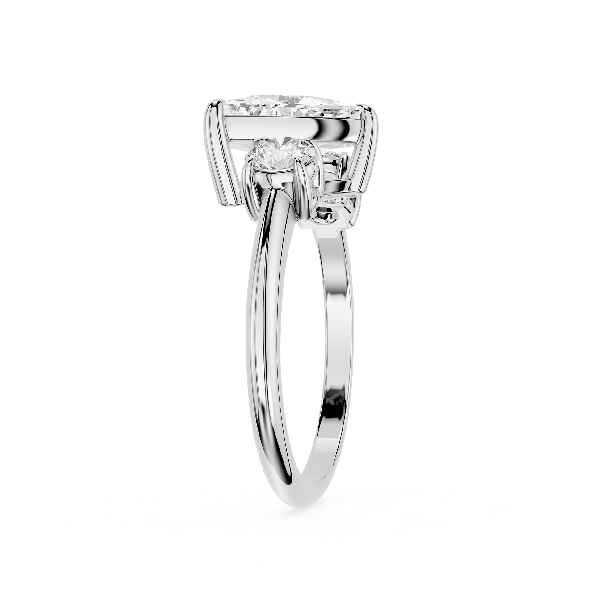 Rose gold ring with a diamond on a white background