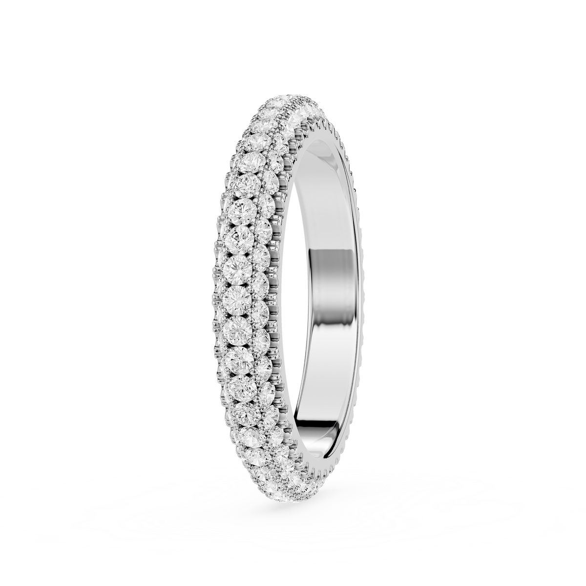White Gold Triple Row Round Cut Lab Grown Diamond Pave Wedding Band
