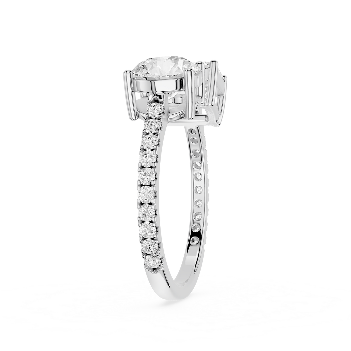 White Gold Open Wrap Diamond Ring with Round Brilliant and Emerald Cut Stones. Bridal Ring, Diamond Proposal Ring, Fine Jewelry, Women's Wedding Jewelry.