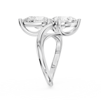 Opposite facing pear shaped diamonds form a two stone ring design on a polished white gold split shank