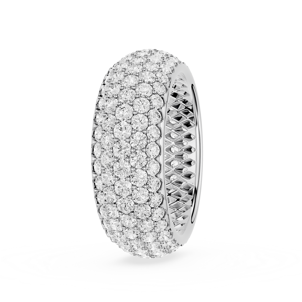 White Gold Wide Five Row Round Lab Diamond Statement Wedding Band