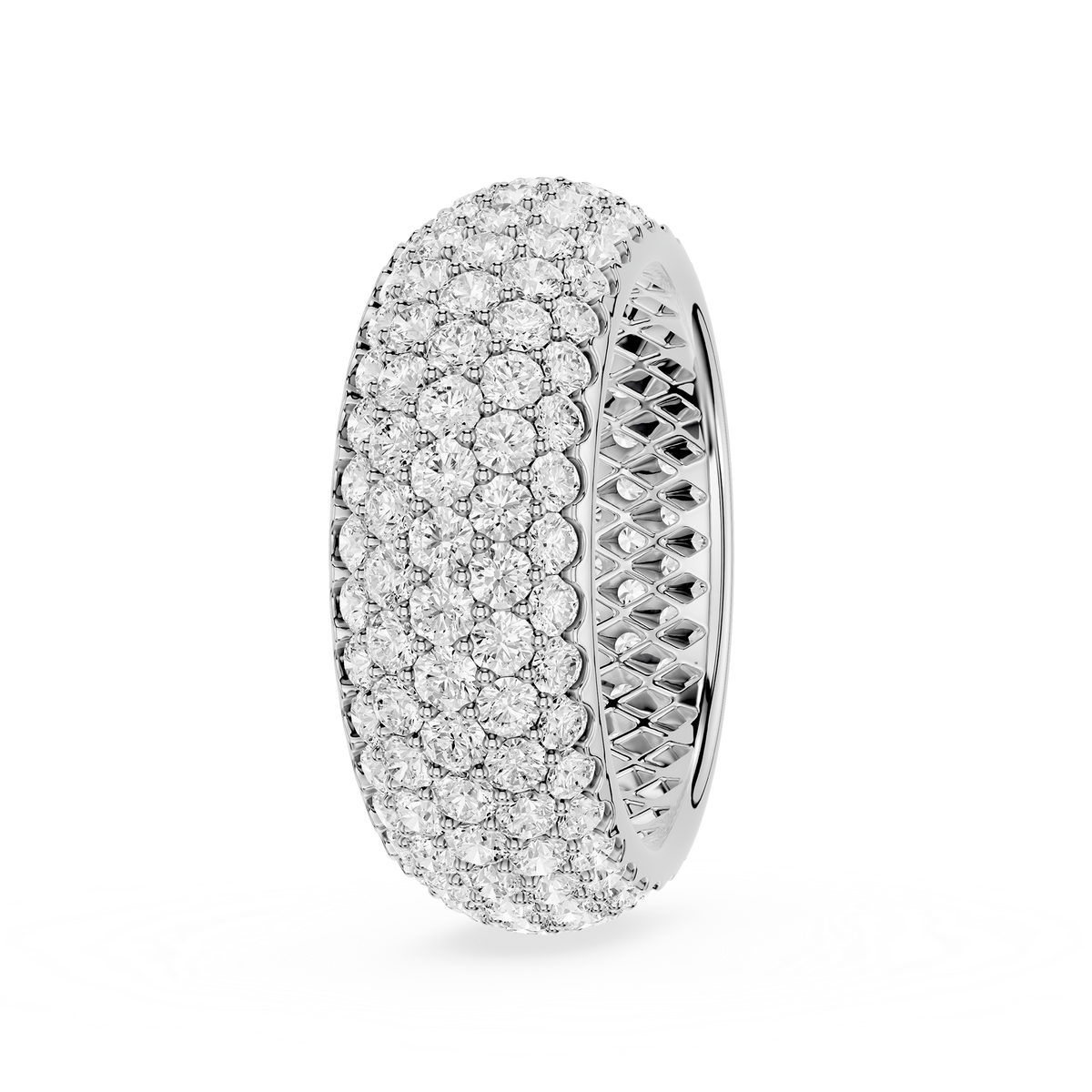 White Gold Wide Five Row Round Lab Diamond Statement Wedding Band