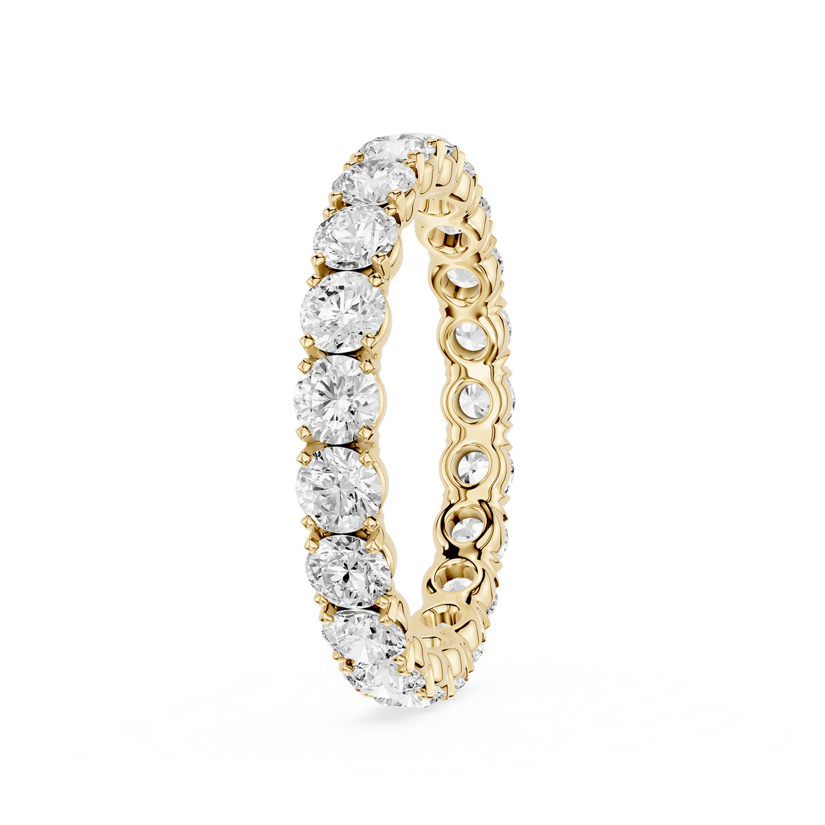 Side View Of Yellow Gold 2 CT Round Cut Lab Diamond Scalloped Eternity Wedding Band