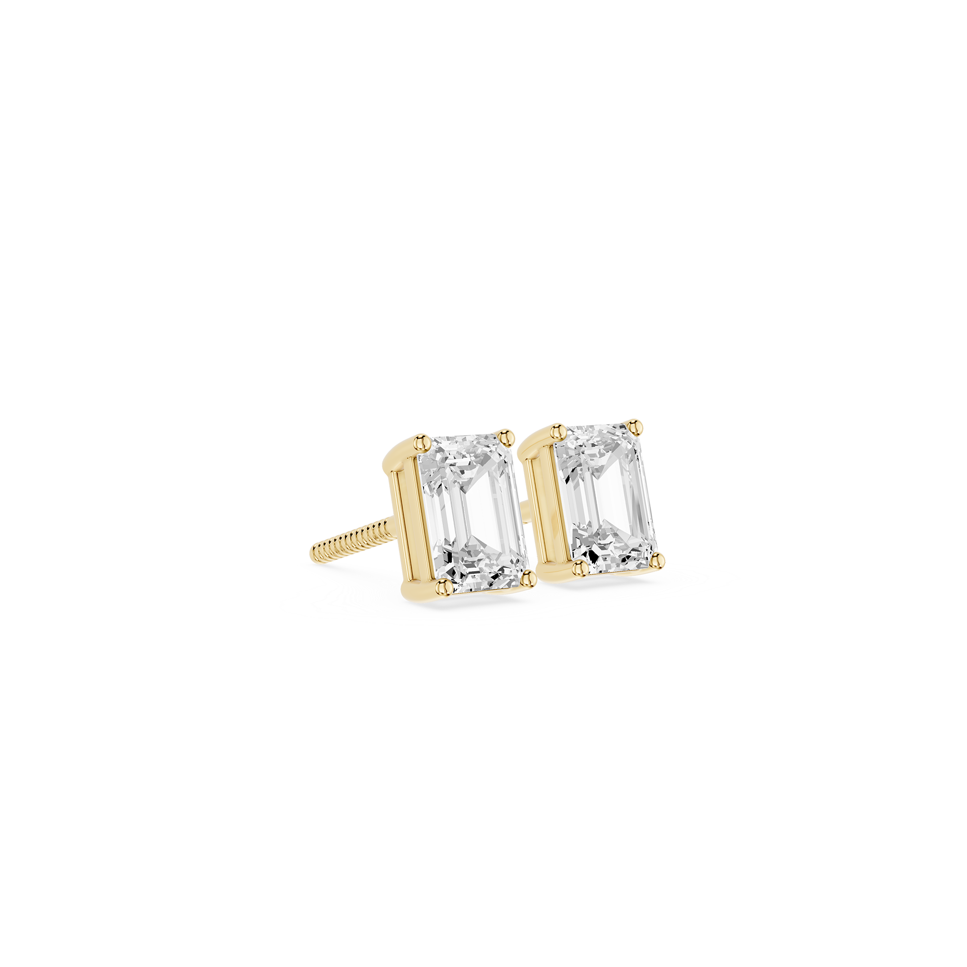 Gold earrings with clear gemstones on a white background