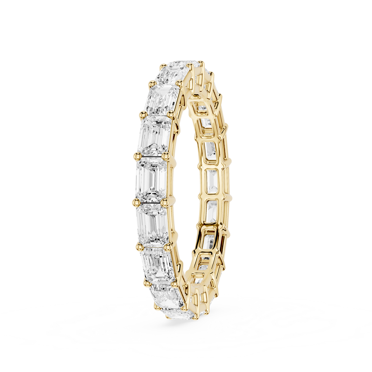 Yellow Gold 3 Carat East West Emerald Cut Lab Diamond Eternity Band