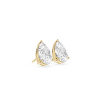 Gold teardrop earrings with clear gemstones on a white background
