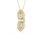 Gold pendant necklace with diamond accents on a white background