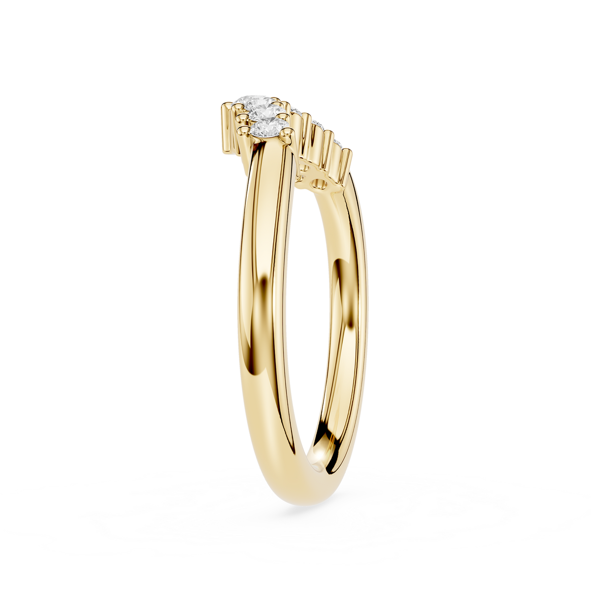 Side View Of Curved Round Cut Lab Diamond Stacking Wedding Band For Women
