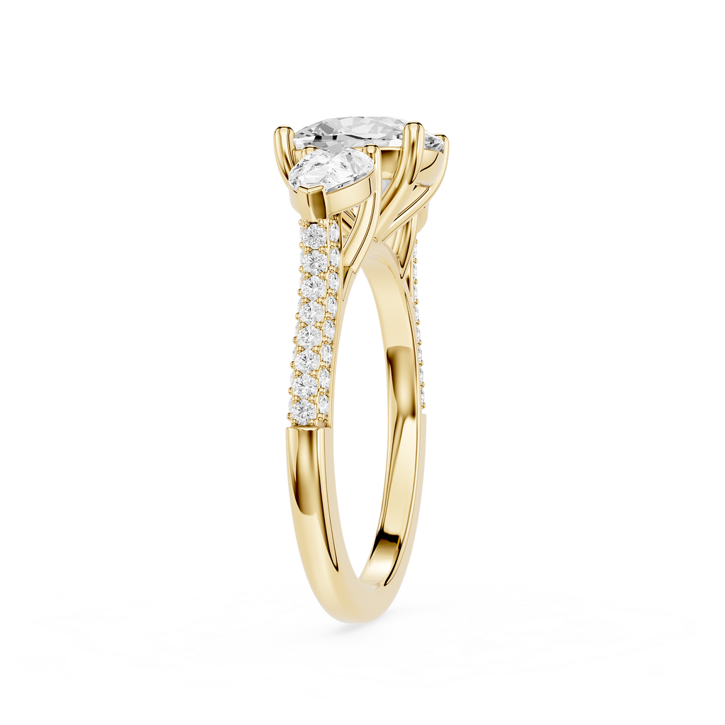 Gold ring with a diamond on a white background