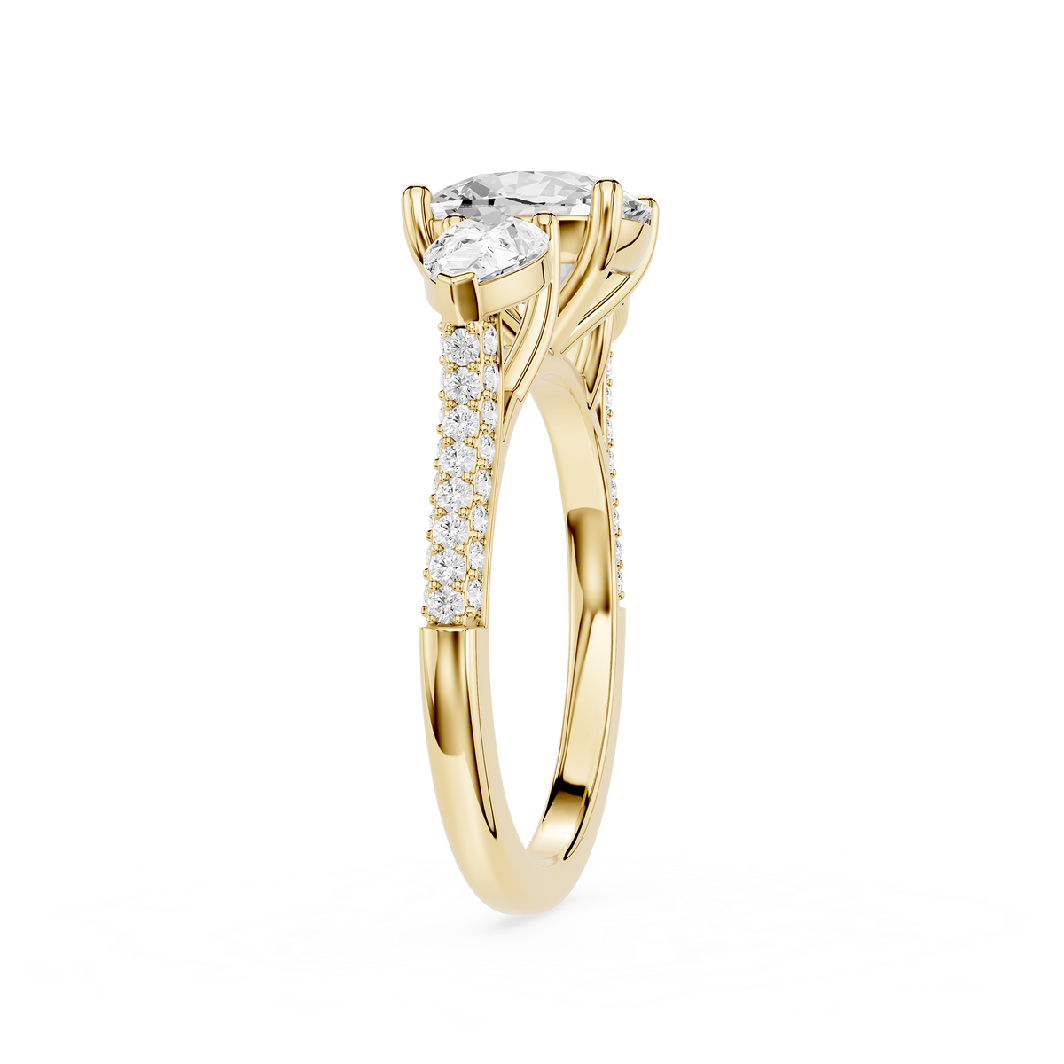Gold ring with a diamond on a white background