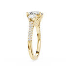 Gold ring with a diamond on a white background