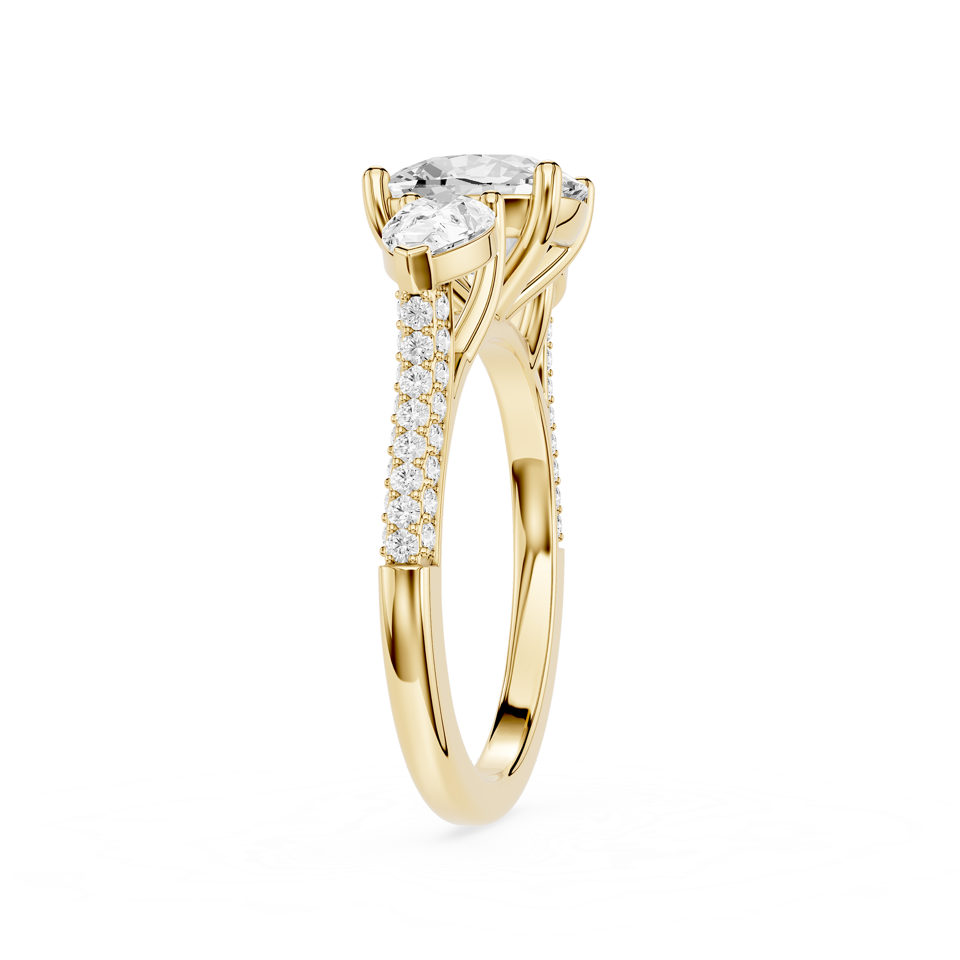 Gold ring with a diamond on a white background