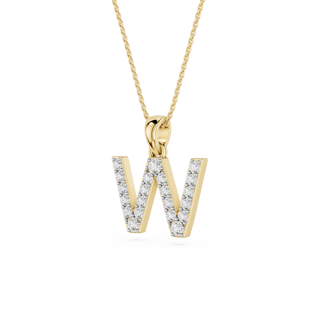 Side View Of Custom Letter W Pave Lab Grown Diamond Pendant Standard Bail