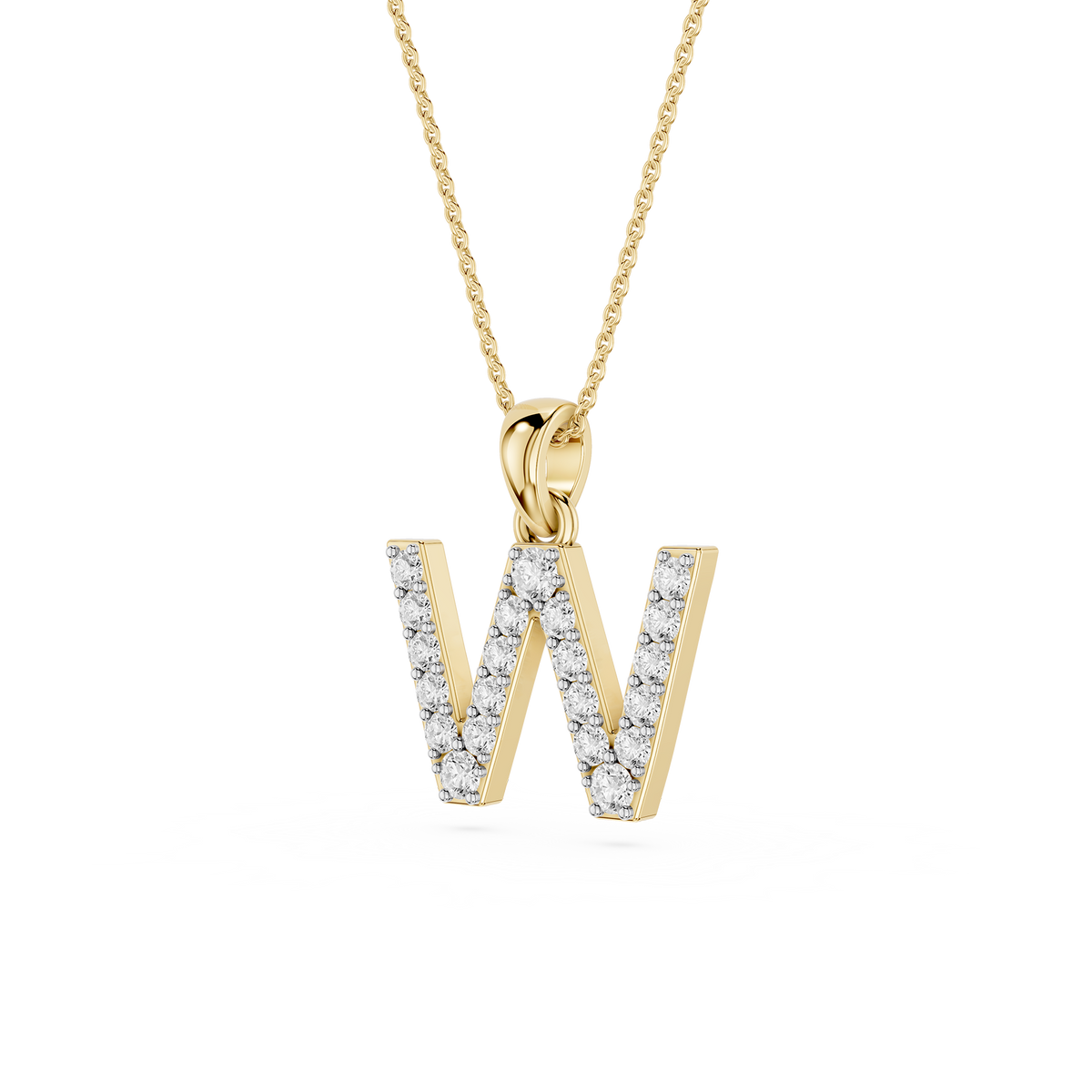Side View Of Custom Letter W Pave Lab Grown Diamond Pendant Standard Bail