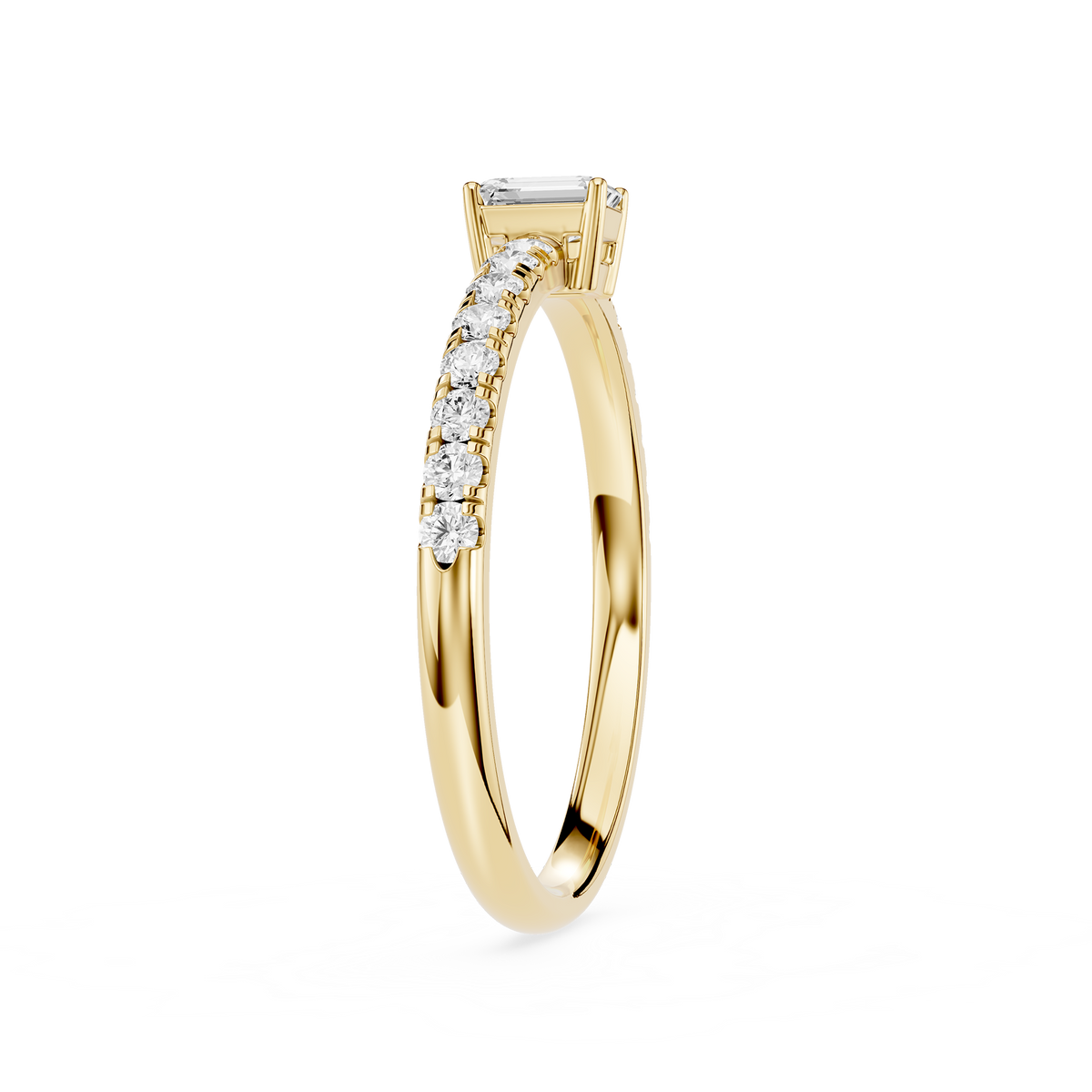 Side View Of Emerald Cut Lab Diamond Thin Pave Solitaire Engagement Ring