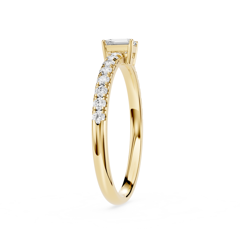 Gold ring with diamonds on a white background