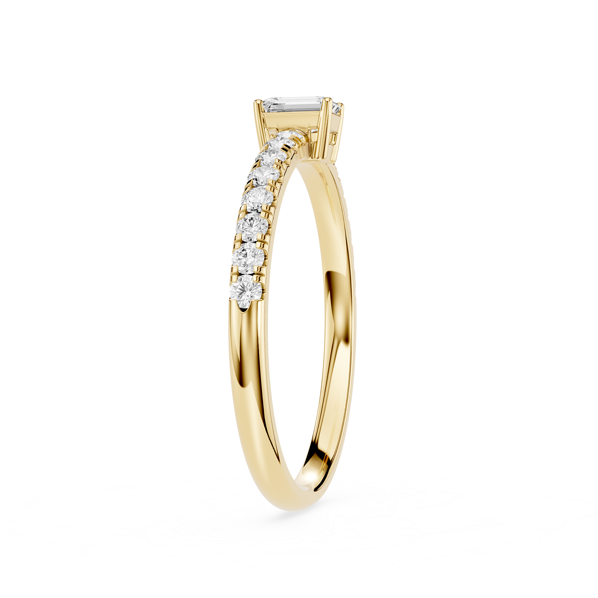 Gold ring with diamonds on a white background