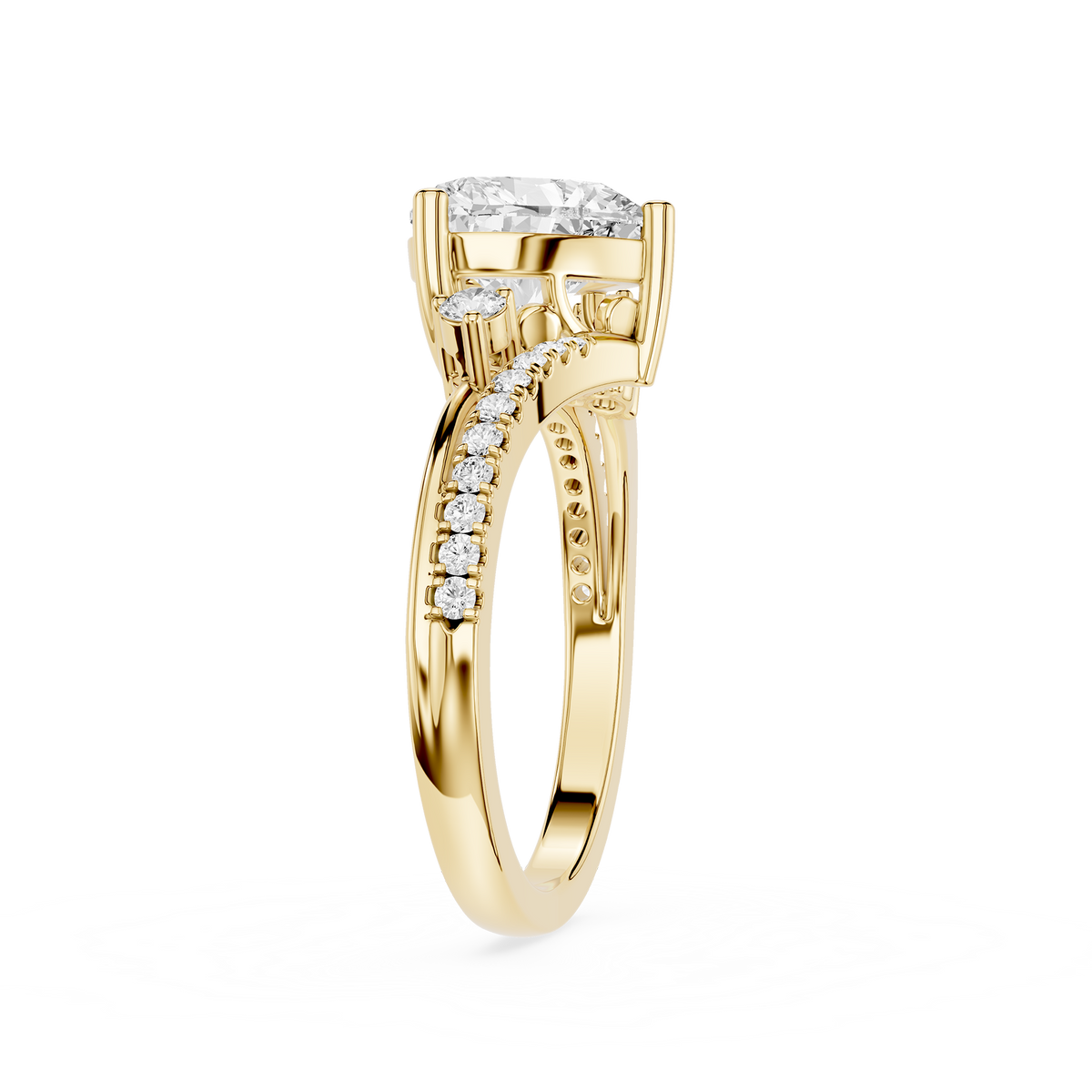 Side View Of Heart Cut Lab Grown Diamond Bypass Engagement Ring For Women