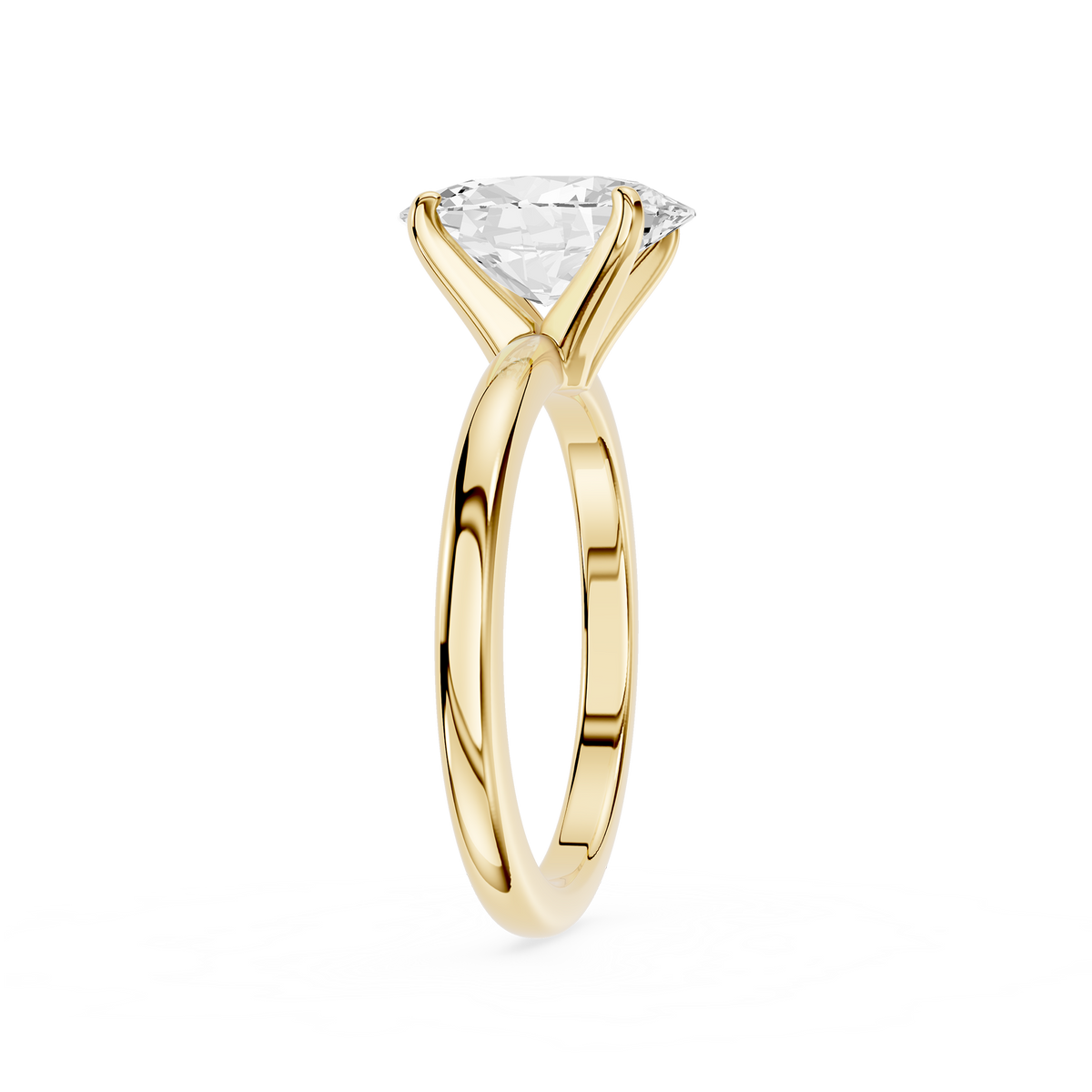 Side View Of Yellow Gold Lab Diamond Oval Cut Cathedral Solitaire Engagement Ring