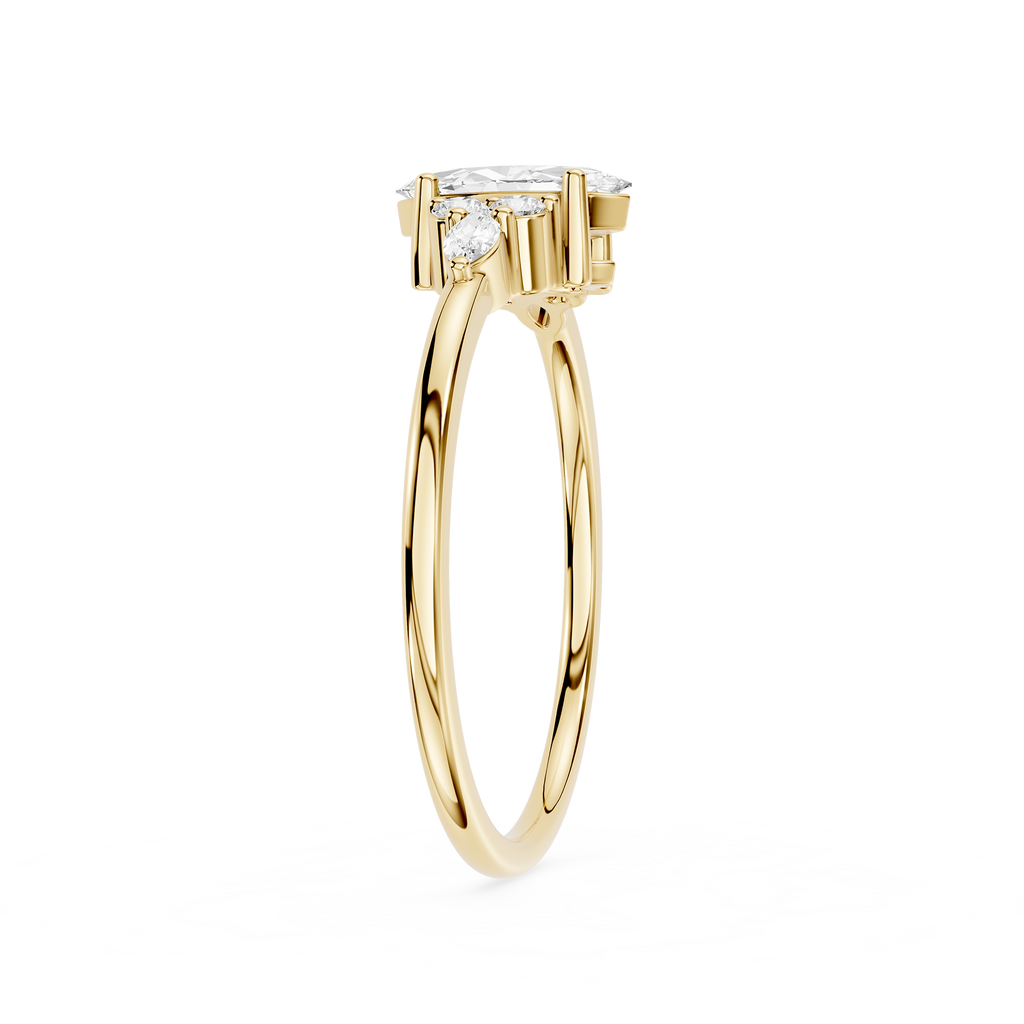 Gold ring with a diamond on a white background