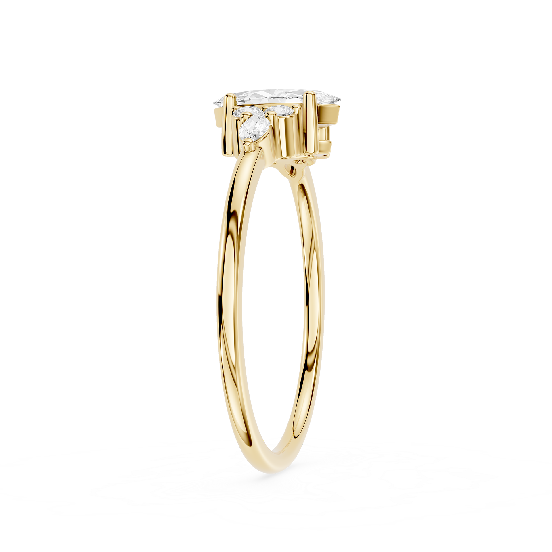 Gold ring with a diamond on a white background