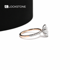 Lab grown marquise diamond solitaire ring showcasing pointed diamond ends, secure prongs and delicate pavé side stones