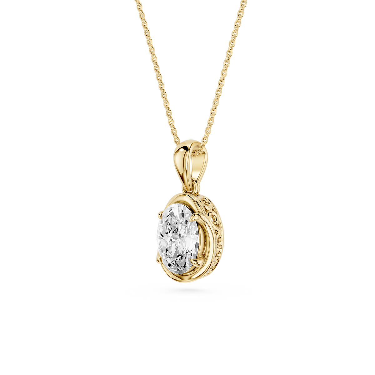 Gold pendant with a diamond on a white background