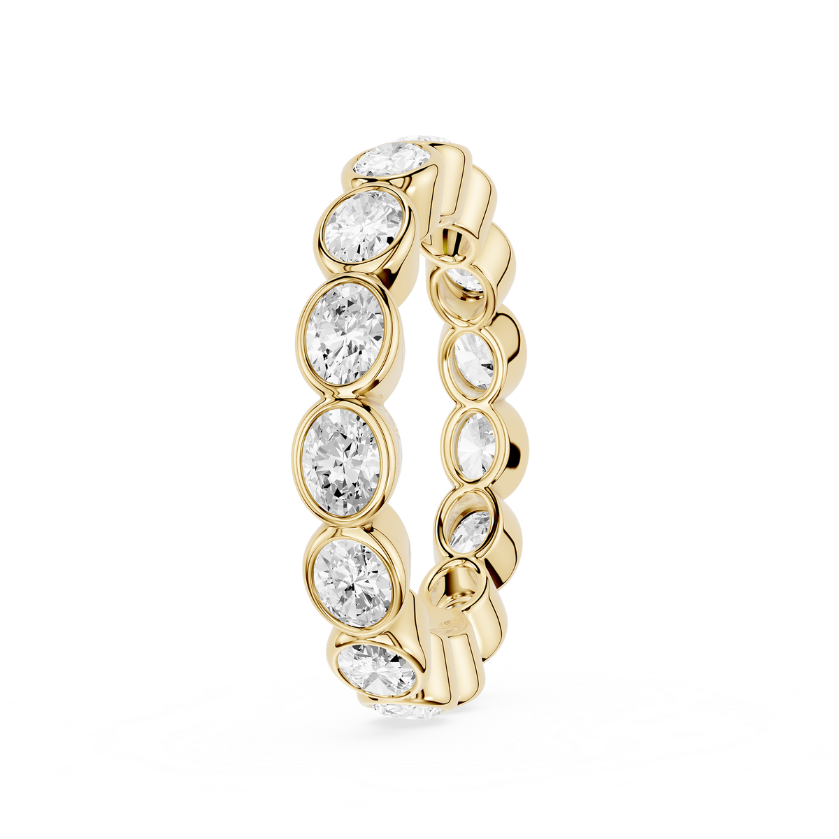 Side View Of Oval Cut Bezel Set Lab Diamond Full Eternity Wedding Band
