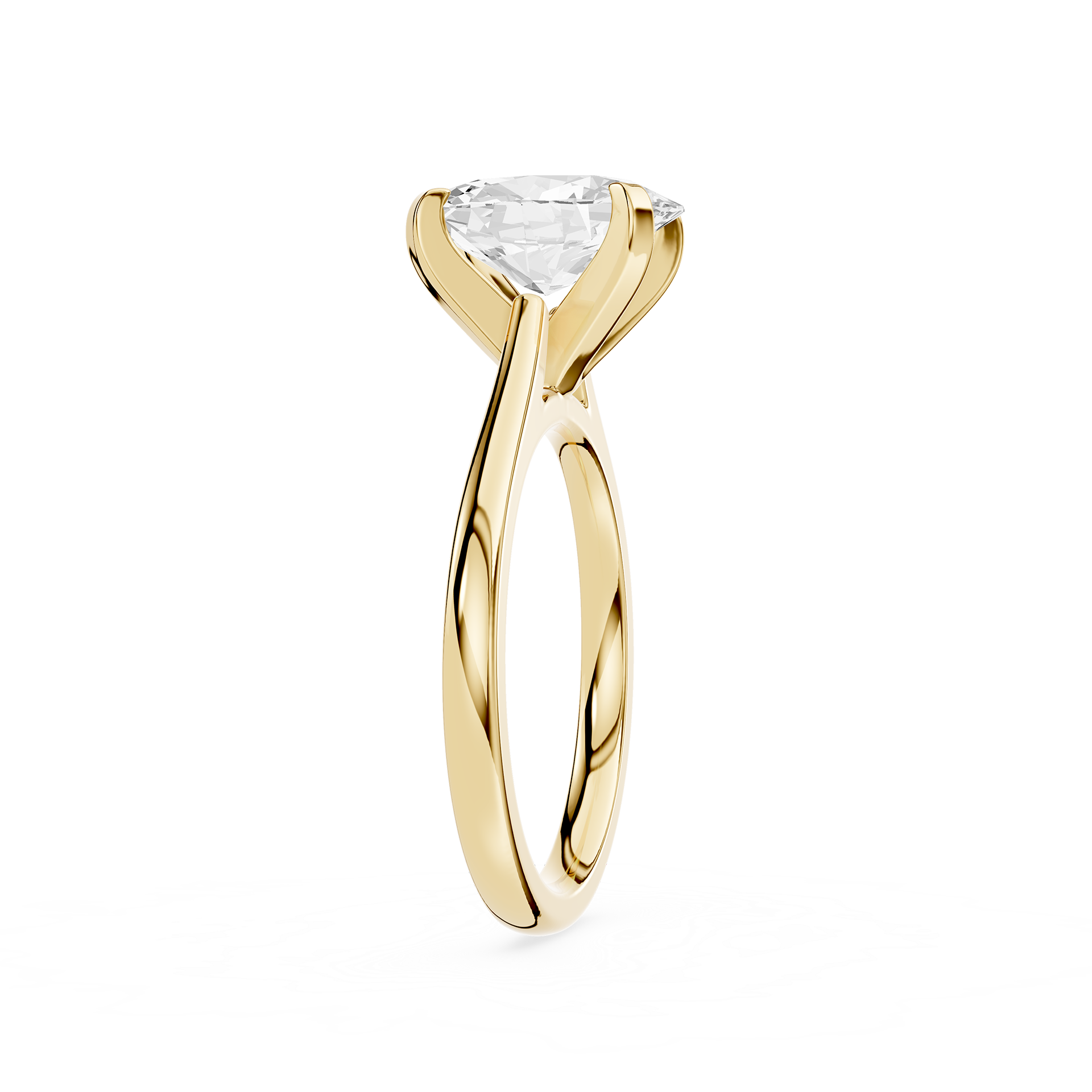 Gold ring with a clear gemstone on a white background