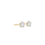 Gold stud earrings with clear gemstones on a white background