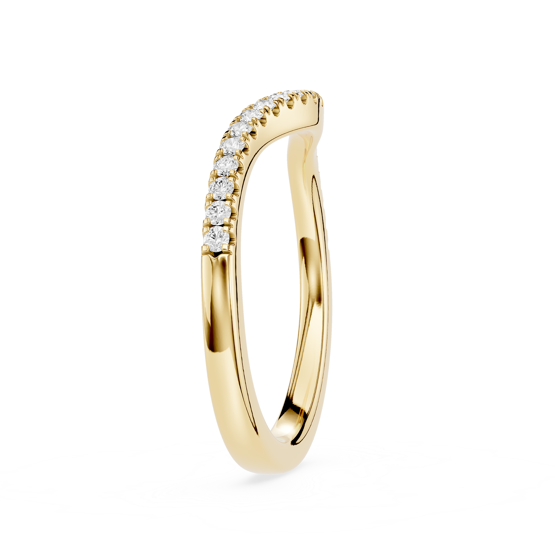 Gold ring with diamond accents on a white background
