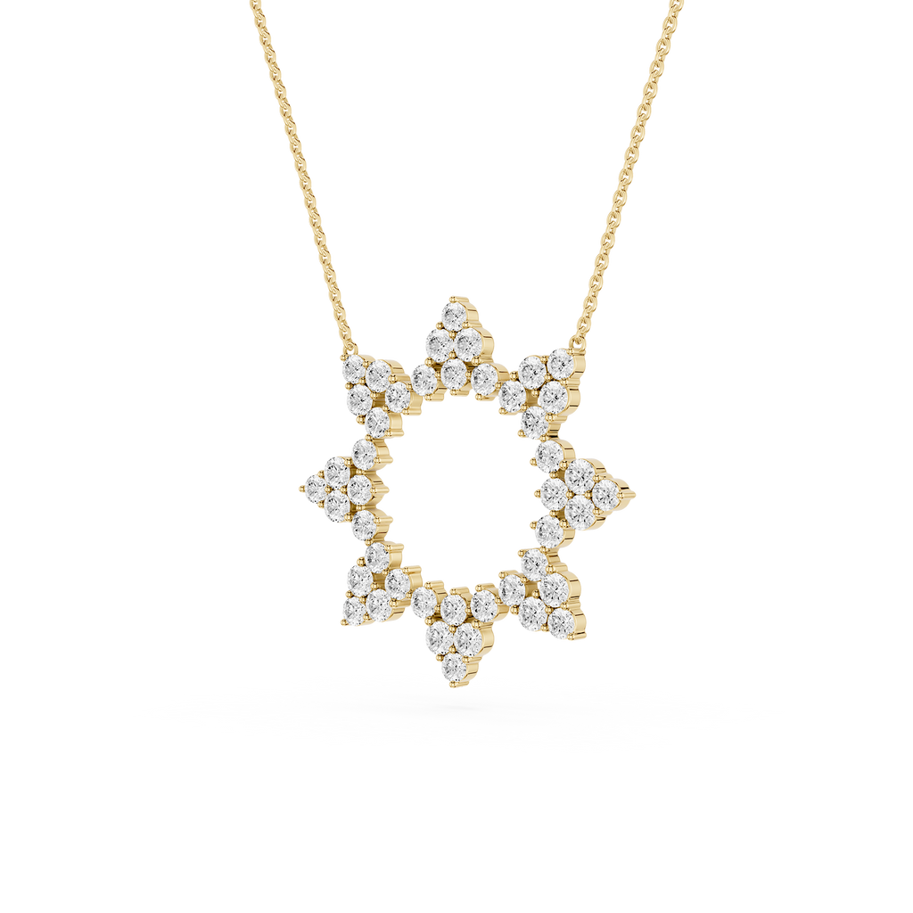 Gold necklace with a star-shaped pendant on a white background