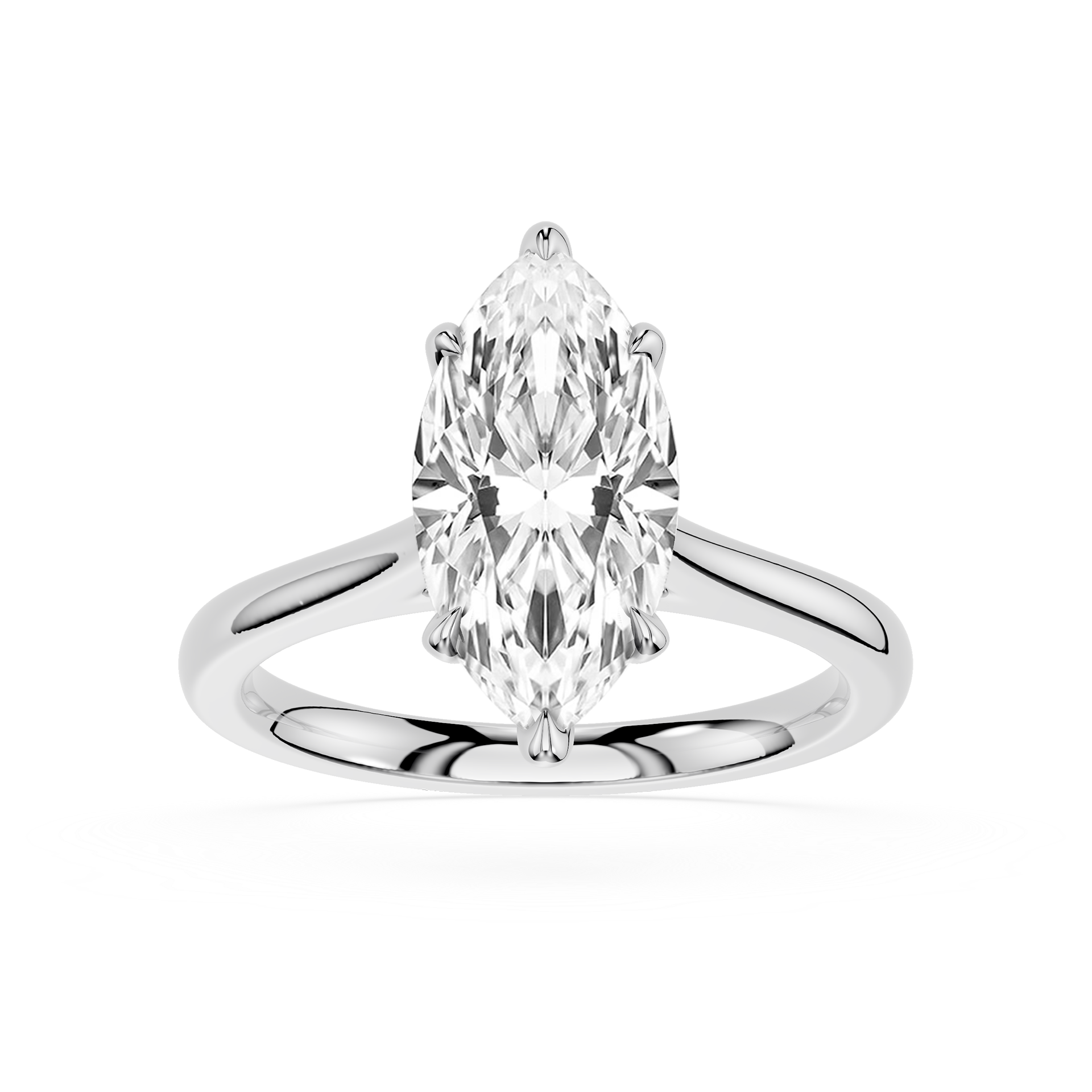 Diamond ring with pear-shaped gemstone on a white background