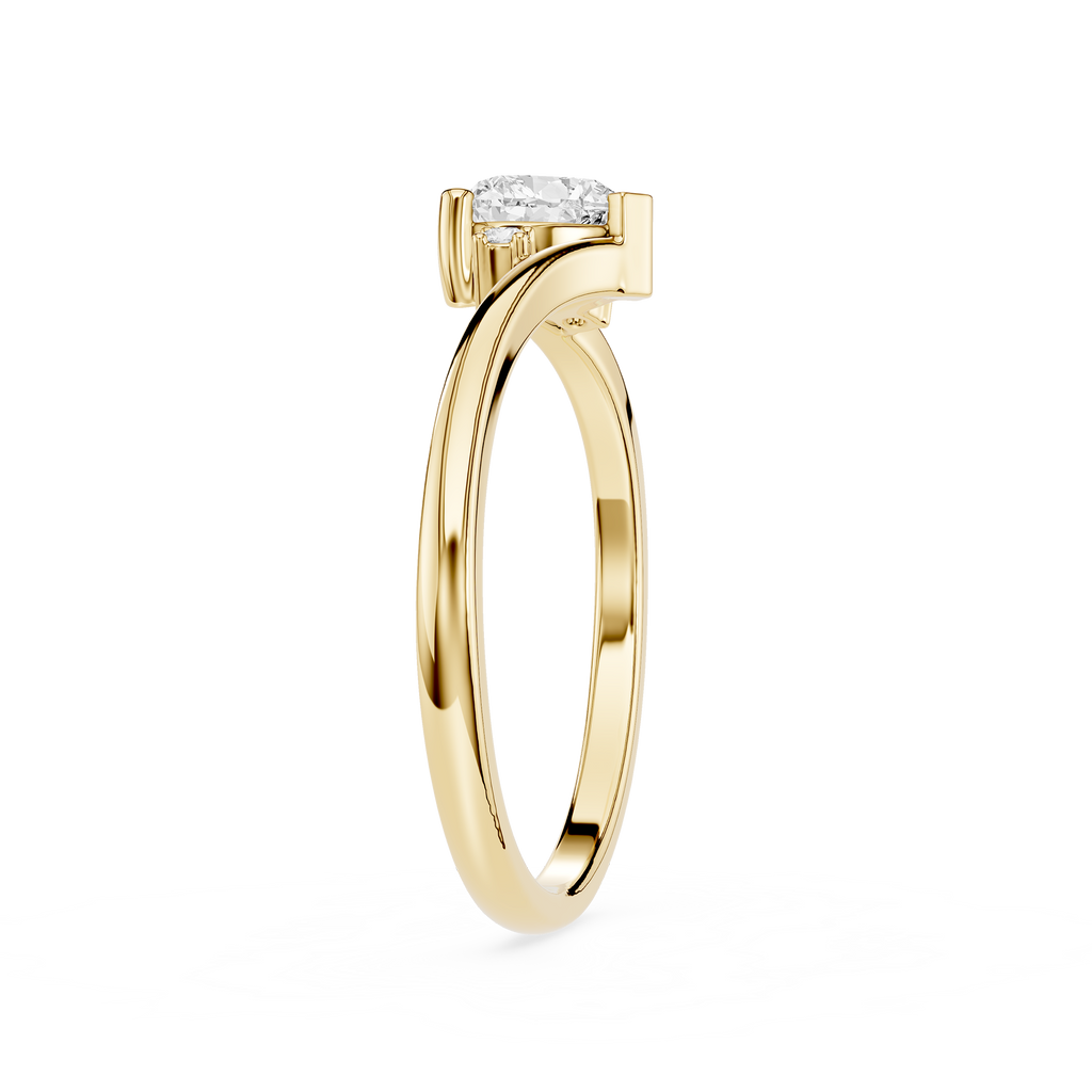 Gold ring with a diamond on a white background