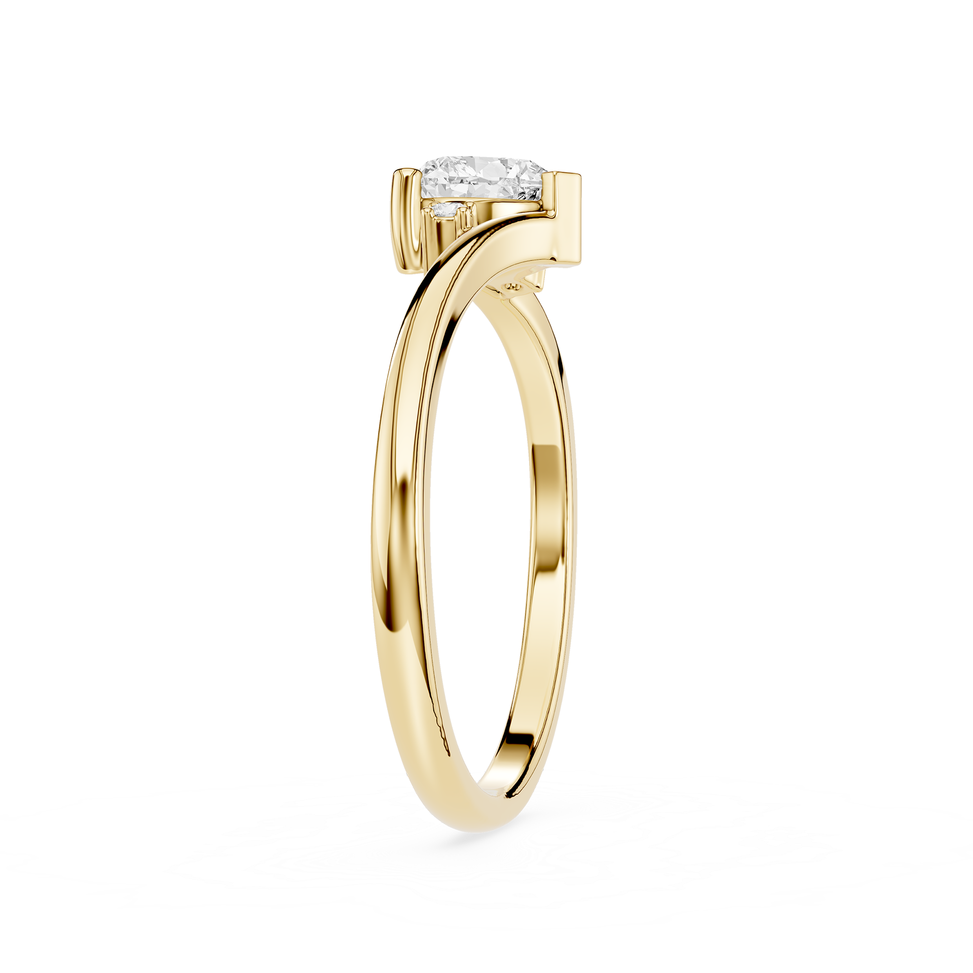 Gold ring with a diamond on a white background