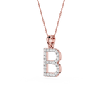 Side View Of Rose Gold Round Cut Lab Grown Diamond Pave Letter B Initial Pendant