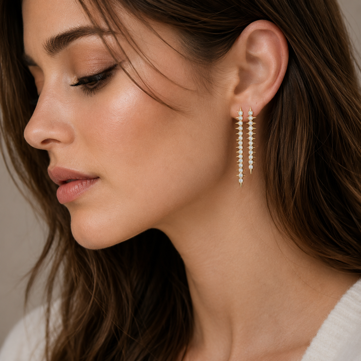 Spiked Bezel Lab Grown Diamond Chandelier Earrings