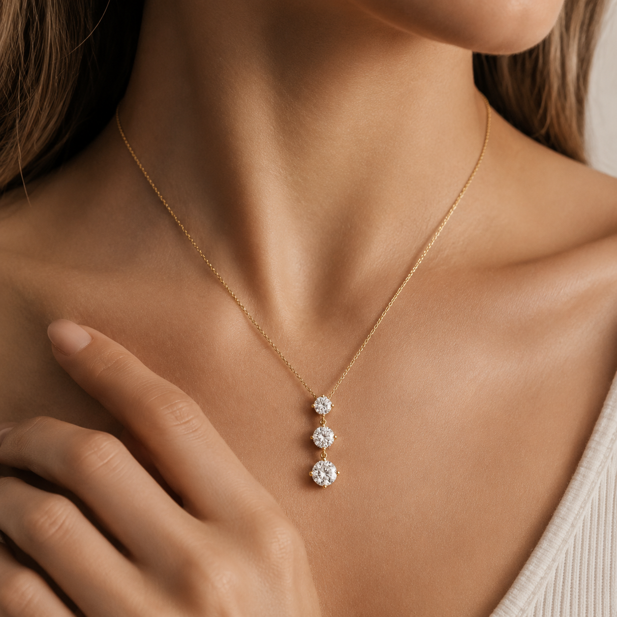 Three Stone Drop Lab Grown Diamond Pendant