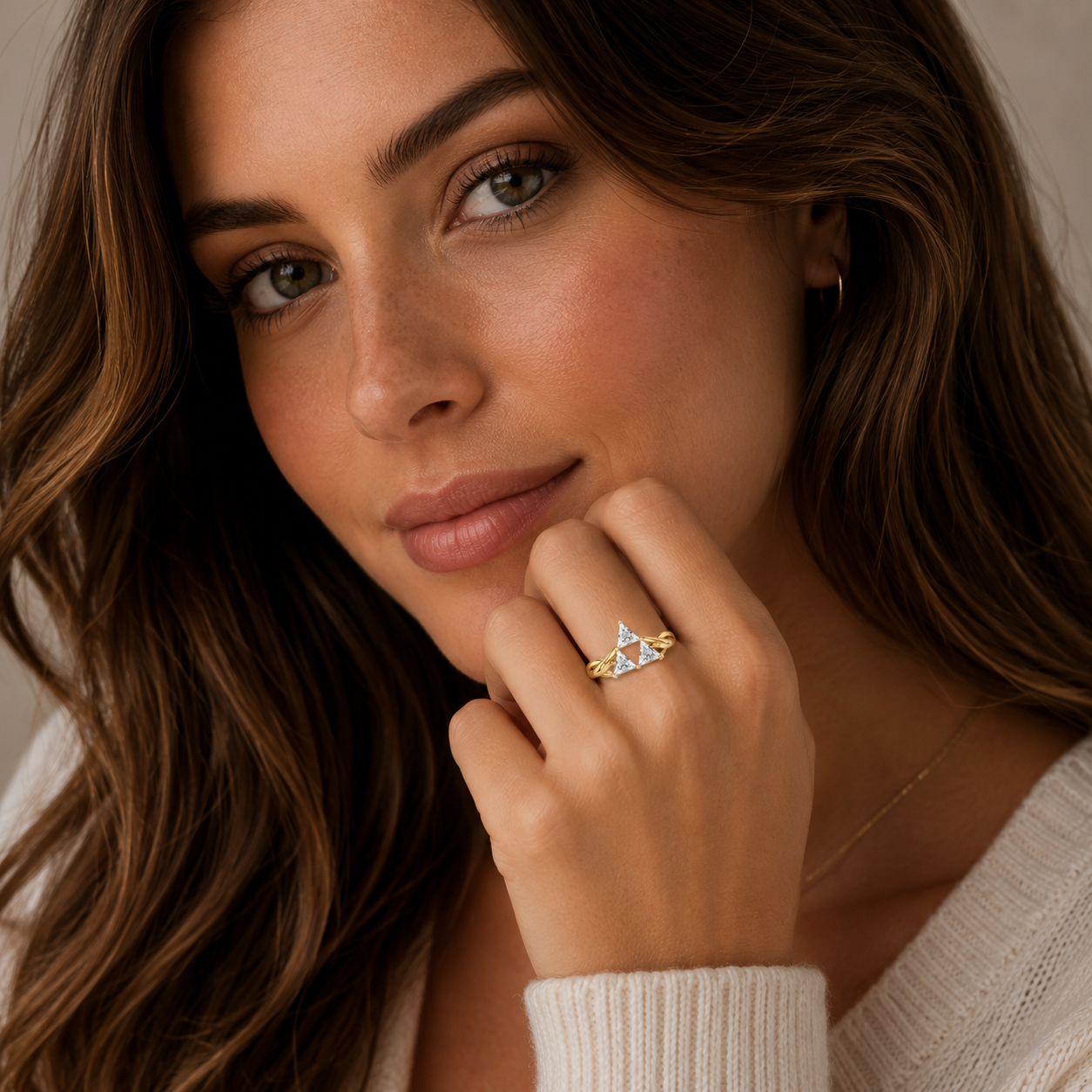 Trillion Cut Diamond Geometric Statement Ring