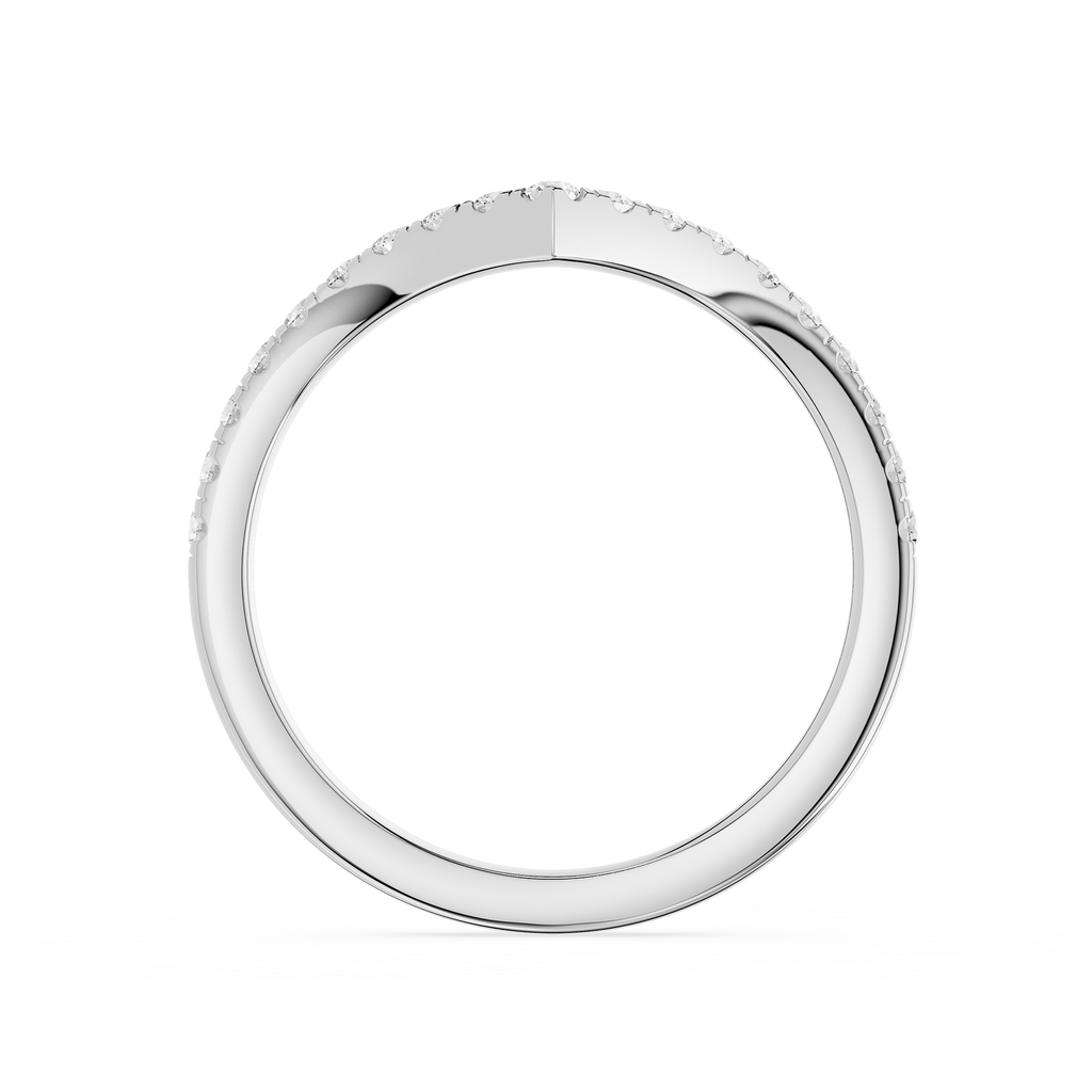 Silver ring with a textured band on a white background