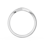 Silver ring with a textured band on a white background