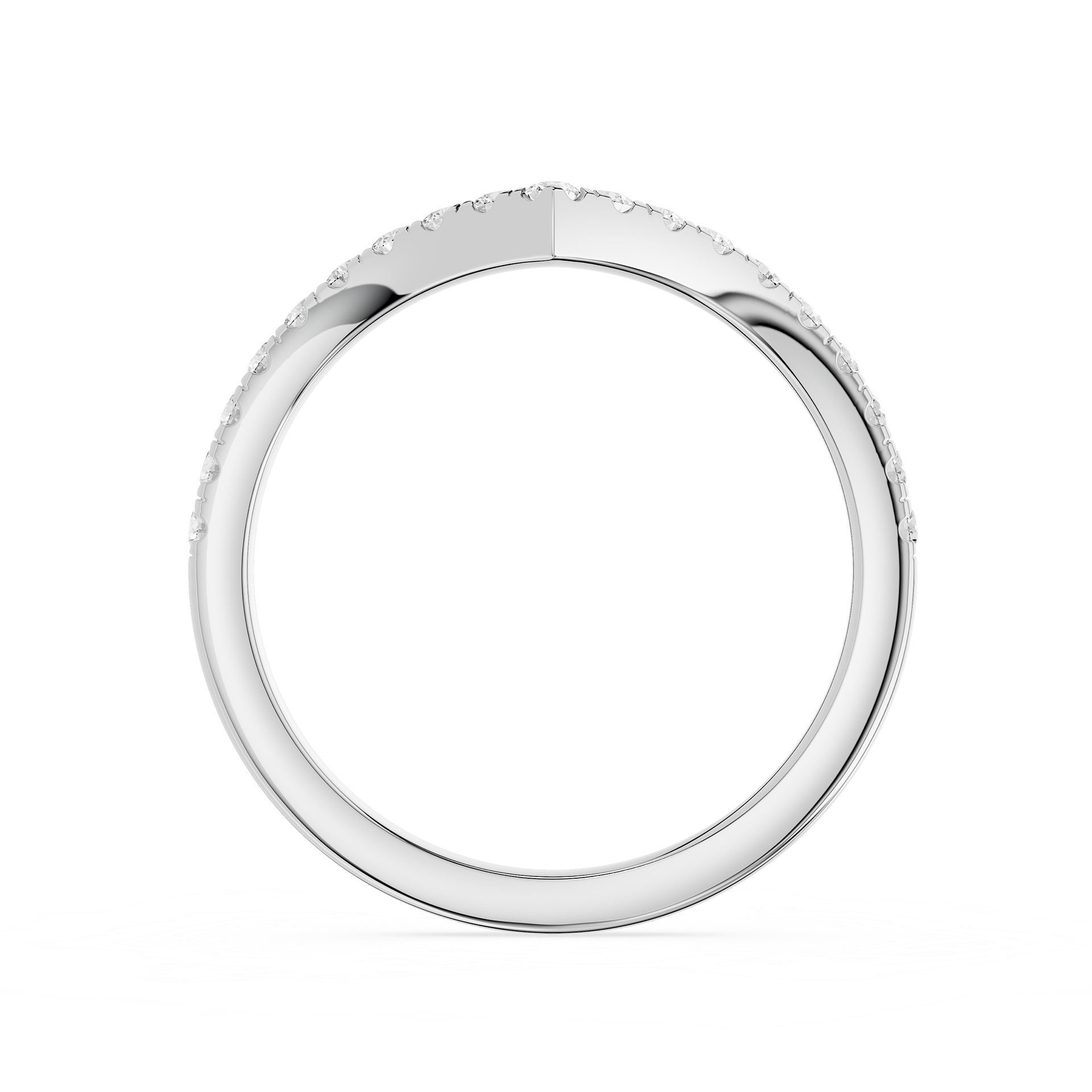 Silver ring with a textured band on a white background