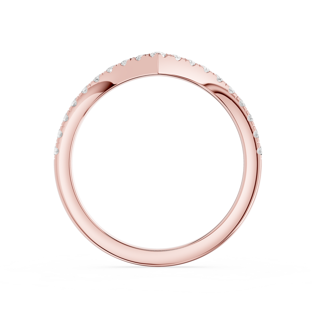 Rose gold ring with small diamonds on a white background