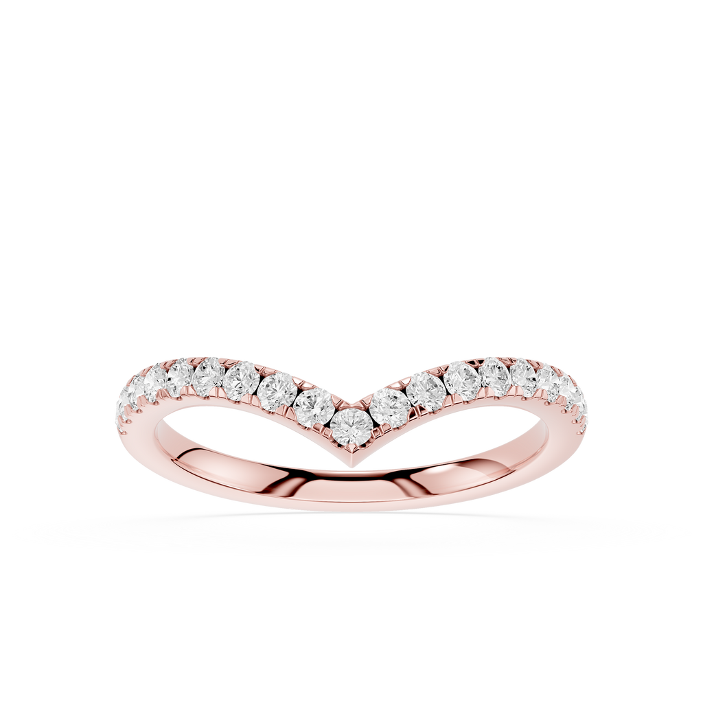 Rose gold ring with diamonds on a white background