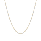 Yellow gold round lab-grown diamond tennis necklace featuring a classic graduated curve and prong-set round diamonds arranged in a continuous strand.