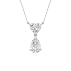 Diamond necklace with heart and teardrop pendants on a white background