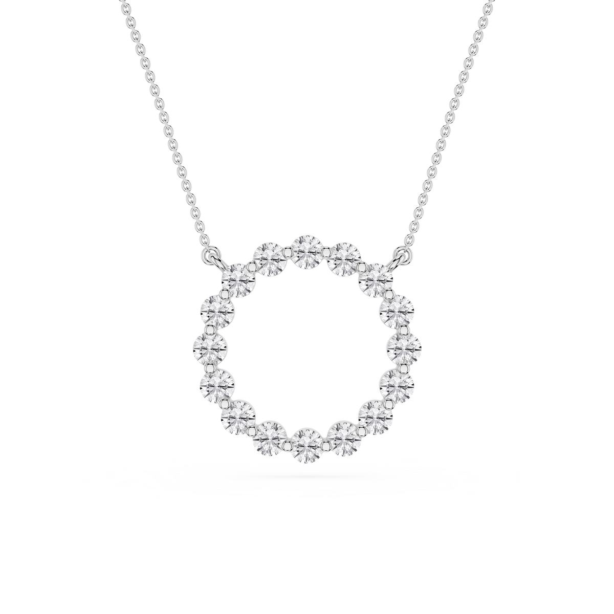 Silver necklace with a Round-shaped pendant on a white background