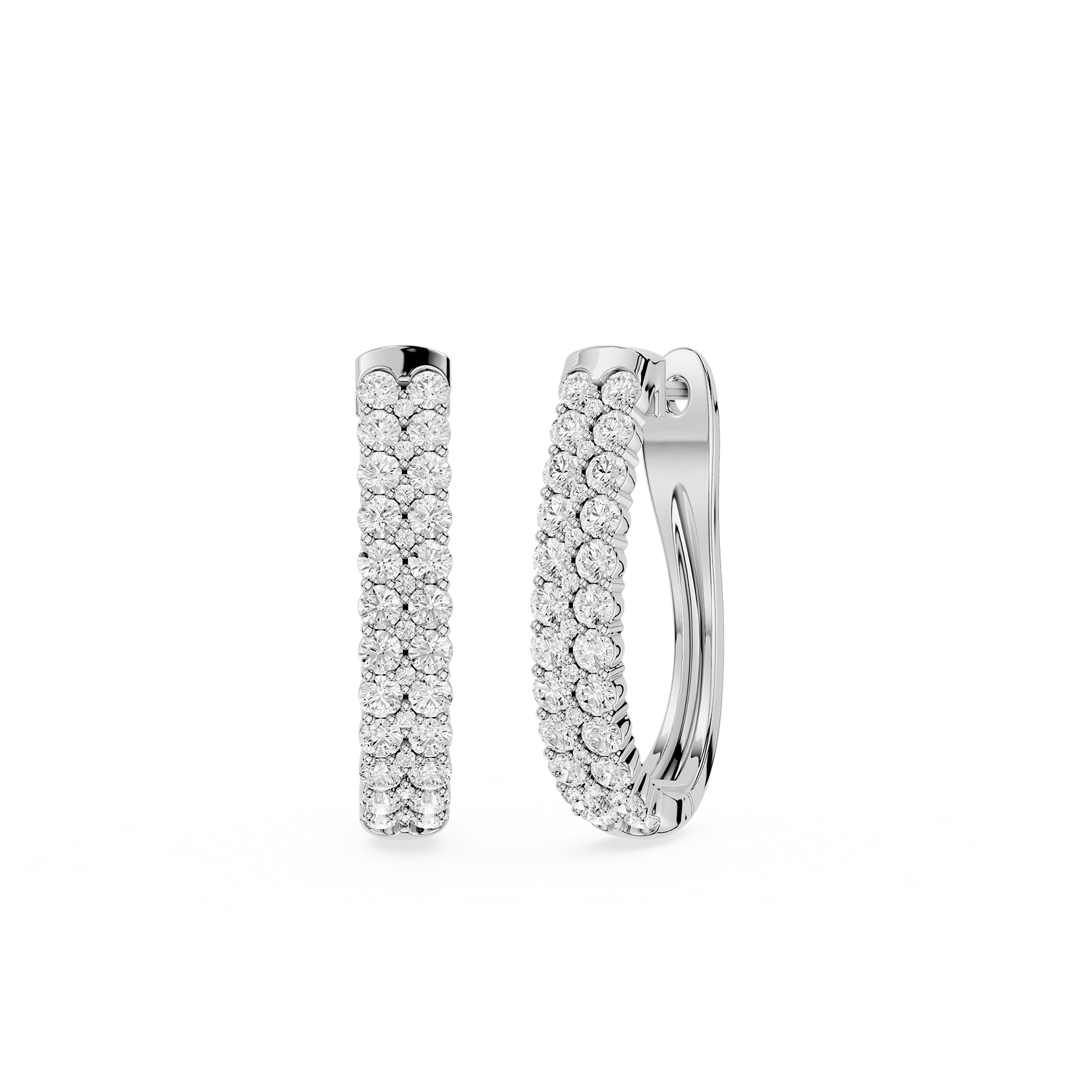 Pair of diamond hoop earrings on a white background