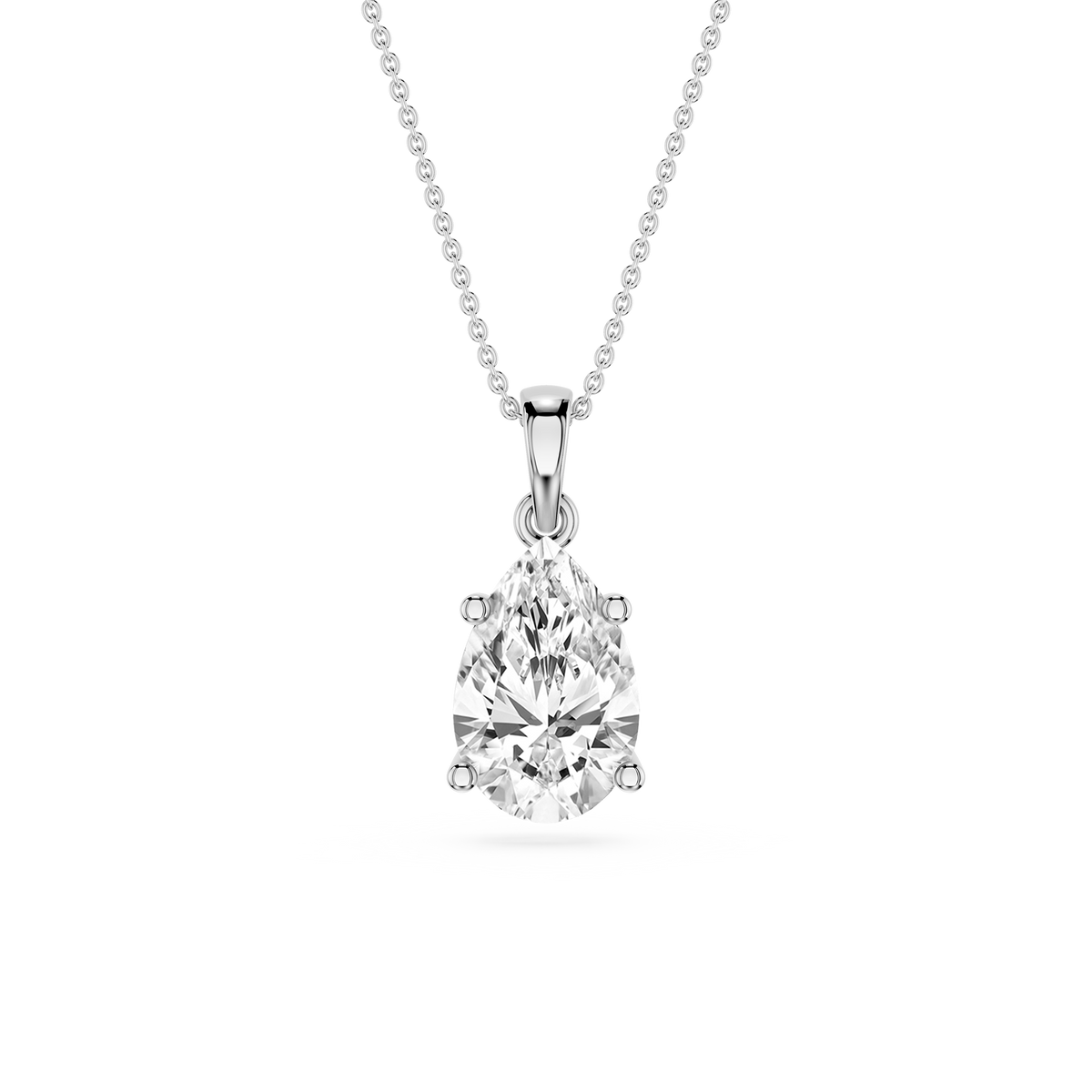 Front View Of Yellow Gold 2 Ct Pear Shape Lab Grown Diamond Pendant in 4 Prong Setting